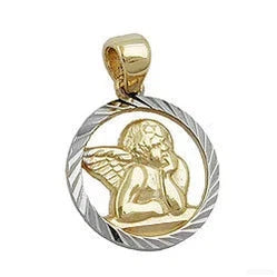 Anhänger 12,5mm Engelmotiv bicolor rhodiniert diamantiert 9Kt GOLD-Anhänger religiöse Motive GOLD-Schmuckhoelle.com