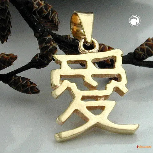 Anhänger 15x11mm chinesisches Zeichen für Liebe glänzend 9Kt GOLD-Anhänger Sonstige GOLD-Schmuckhoelle.com