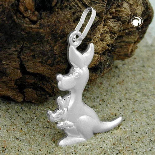 Anhänger 21x15mm Känguru mit Kind im Beutel matt-glänzend Silber 925-Tier-Anhänger Silber-Schmuckhoelle.com