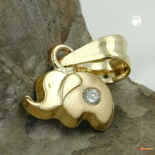 Anhänger 5x7mm kleiner Elefant mit Zirkonia matt-glänzend 9Kt GOLD-Anhänger für Kinder GOLD-Schmuckhoelle.com