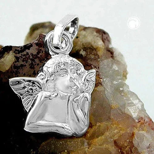 Anhänger 8mm kleiner Engel glänzend Silber 925-Engel-Anhänger Silber-Schmuckhoelle.com