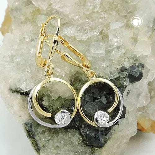 Brisur 28x11mm bicolor Kreis mit Zirkonia 9Kt GOLD-Ohrringe mit Stein GOLD-Schmuckhoelle.com