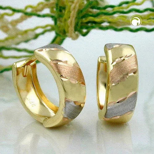 Creole 12x5mm Klappscharnier tricolor diamantiert 9Kt GOLD-Creolen mit Klappscharnier GOLD-Schmuckhoelle.com