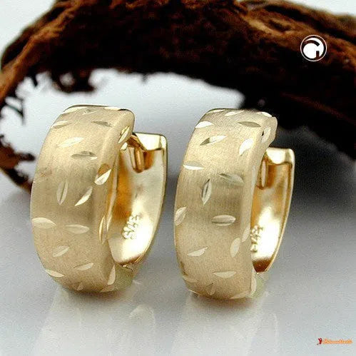 Creole Ohrring 12x5mm Klappscharnier mattiert diamantiert 9Kt GOLD-Creolen mit Klappscharnier GOLD-Schmuckhoelle.com