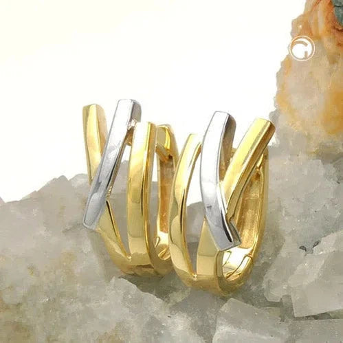 Creole Ohrring 15x7mm Klappscharnier bicolor 9Kt GOLD-Creolen mit Klappscharnier GOLD-Schmuckhoelle.com