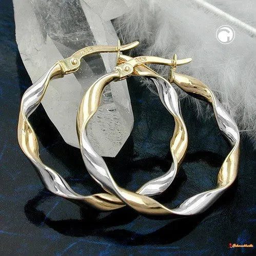 Creole Ohrring 26x3mm oval bicolor diamantiert geschwungen 9Kt GOLD-Sonstige Creolen GOLD-Schmuckhoelle.com