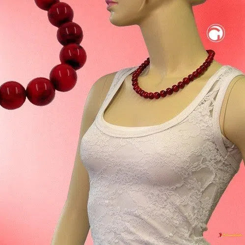 Kette 10mm Kunststoffperlen rot-schwarz-marmoriert 50cm-Ketten rot-rosa-Schmuckhoelle.com