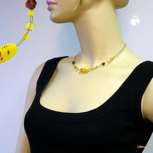 Kette Drahtkette mit Glasperlen Olive mattgelb-braun 42cm-Drahtketten mit Glasperlen-Schmuckhoelle.com