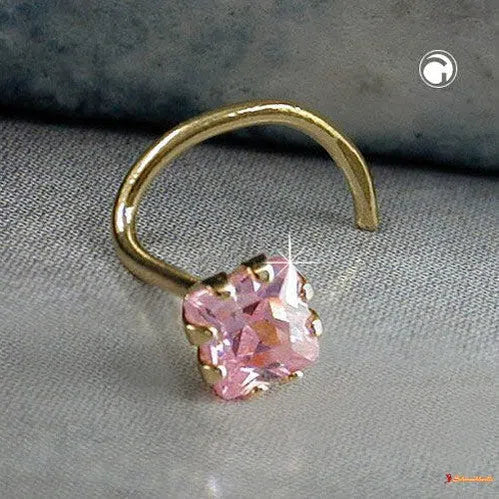 Nasenstecker 3x3mm Zirkonia pink rosafarben 18Kt GOLD-Nasenstecker GOLD-Schmuckhoelle.com