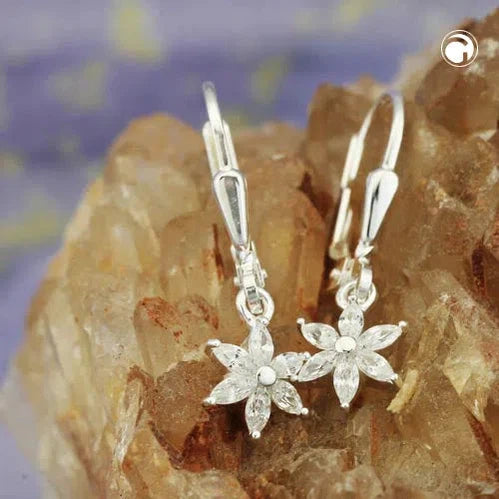 Ohrbrisur Ohrhänger Ohrringe 23x6mm Blume oder Stern Zirkonia Silber 925-Ohrringe Zirkonia Silber-Schmuckhoelle.com