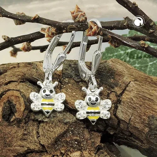 Ohrbrisur Ohrhänger Ohrringe 23x8mm Biene gelb-schwarz lackiert mit Zirkonia Silber 925-Kinder-Ohrringe Silber-Schmuckhoelle.com