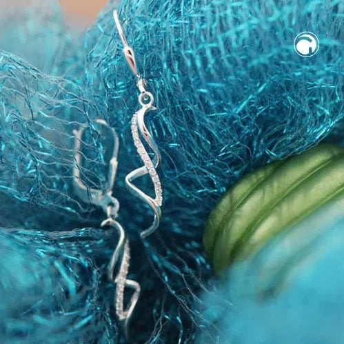 Ohrbrisur Ohrhänger Ohrringe 37x6mm geschwungen gedreht mit Zirkonias Silber 925-Ohrringe Zirkonia Silber-Schmuckhoelle.com