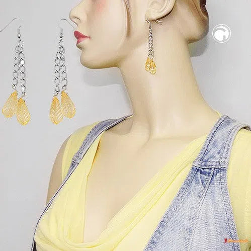 Ohrhaken Ohrhänger Ohrringe 75x10mm Tropfen gelb transparent Kunststoff Weitpanzerkette Alu-Ohrhaken Modeschmuck-Schmuckhoelle.com