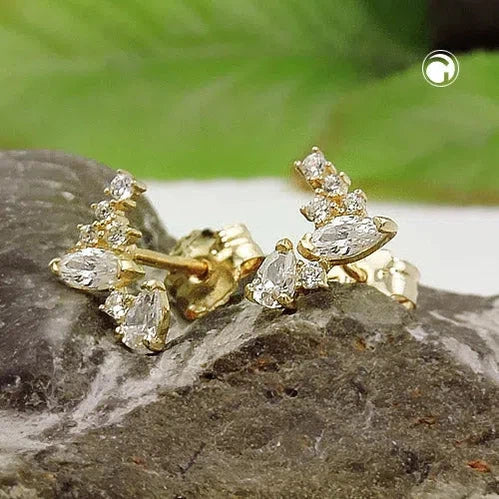 Ohrstecker Ohrring 7x6mm Fantasie Bogen mit Zirkonias 9Kt GOLD-Ohrstecker mit Zirkonia weiß GOLD-Schmuckhoelle.com