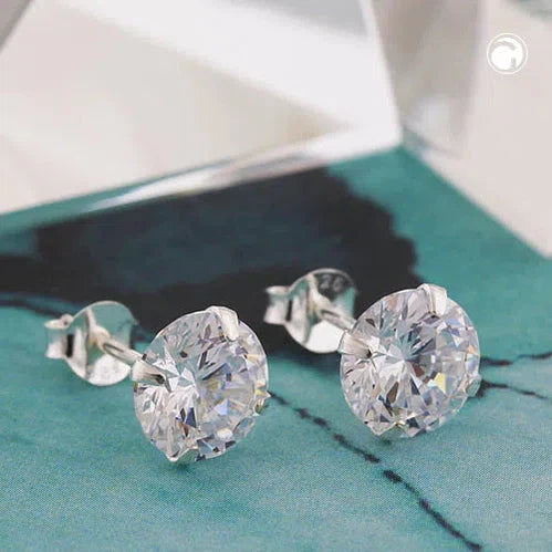 Ohrstecker Ohrring 8mm Zirkonia rund gefasst Silber 925-Ohrstecker Zirkonia weiß Silber-Schmuckhoelle.com