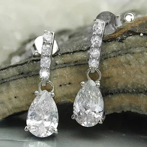 Ohrstecker Ohrring Ohrhänger 21x6mm Zirkonias weiß rhodiniert Silber 925-Ohrstecker Zirkonia weiß Silber-Schmuckhoelle.com