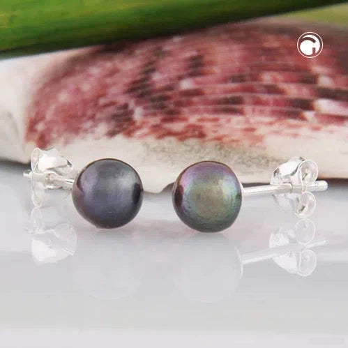 Ohrstecker Ohrring ca. 6mm Süßwasserzuchtperle dunkelgrün unrund Silber 925-Zuchtperlen Ohrstecker Silber-Schmuckhoelle.com