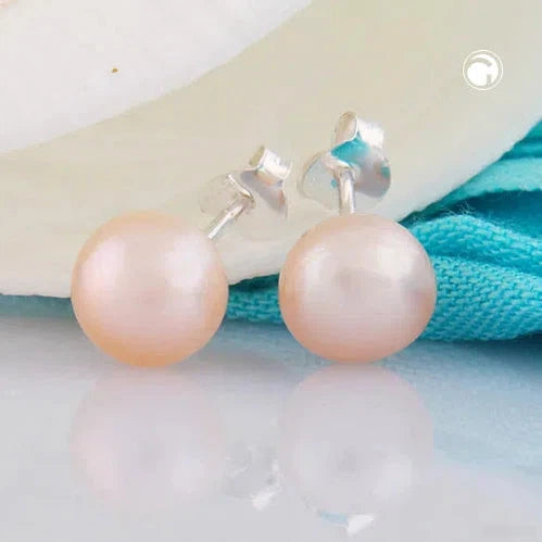 Ohrstecker Ohrring ca. 8x6mm Süßwasserzuchtperle roséfarben unrund Silber 925-Zuchtperlen Ohrstecker Silber-Schmuckhoelle.com