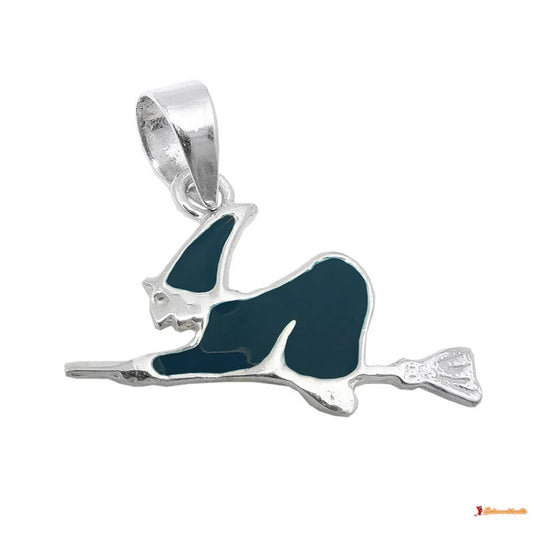 Anhänger 10x16mm Hexe schwarz emailliert Silber 925-Kinder-Anhänger Silber-Schmuckhoelle.com