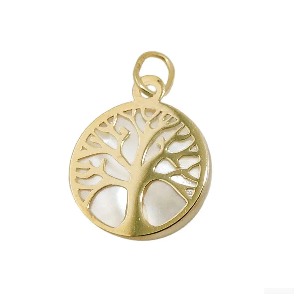 Anhänger 12mm Baum des Lebens mit Perlmutt 9Kt GOLD-Anhänger Sonstige GOLD-Schmuckhoelle.com