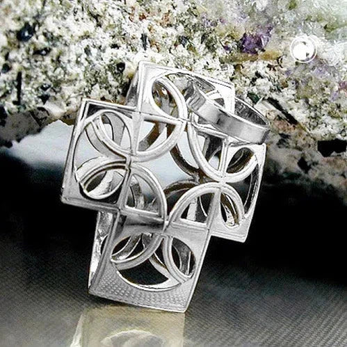 Anhänger 14x12mm Kreuz filigran gewölbt Halbkreismuster 9Kt Weißgold-Kreuzanhänger GOLD-Schmuckhoelle.com