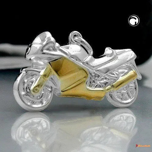 Anhänger 15x27mm Motorrad bicolor Silber 925-Herren/Männer-Anhänger Silber-Schmuckhoelle.com