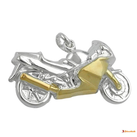 Anhänger 15x27mm Motorrad bicolor Silber 925-Herren/Männer-Anhänger Silber-Schmuckhoelle.com