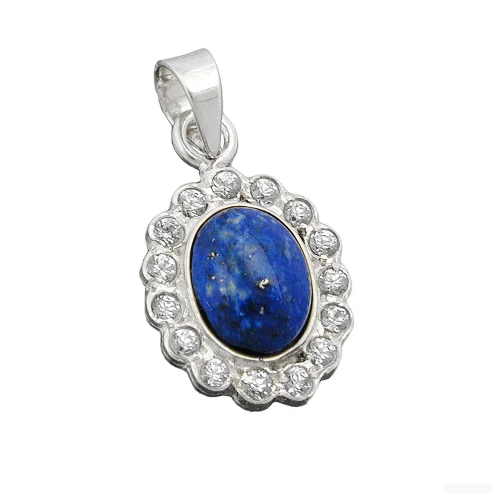 Anhänger 17x11mm oval mit Lapislazuli und Zirkonias Silber 925-Anhänger Zirkonia weiß Silber-Schmuckhoelle.com