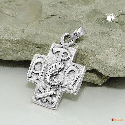 Anhänger 17x16mm christliche Symbolik Silber 925-Kreuz-Anhänger Silber-Schmuckhoelle.com