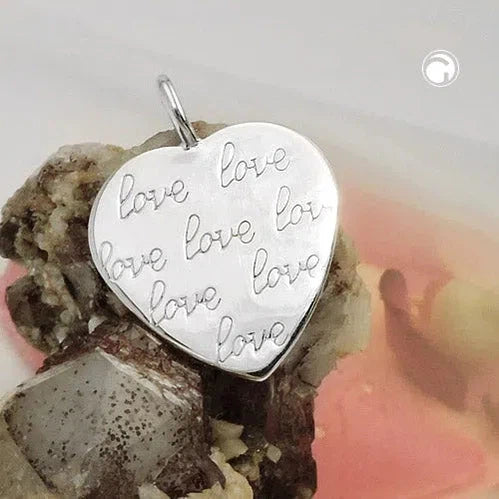Anhänger 19x18mm Herz Prägung -love- glänzend Silber 925-Herz-Anhänger Silber-Schmuckhoelle.com