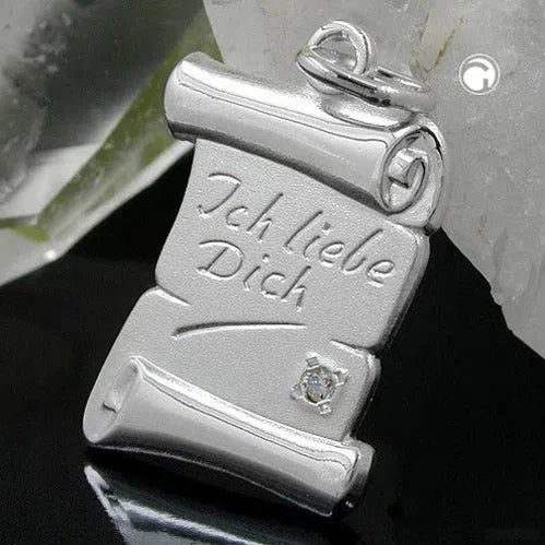Anhänger 21x14mm Schriftrolle -Ich liebe Dich- Silber 925-Freundschaftsanhänger Silber-Schmuckhoelle.com