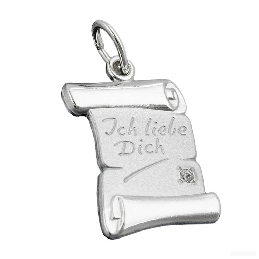 Anhänger 21x14mm Schriftrolle -Ich liebe Dich- Silber 925-Freundschaftsanhänger Silber-Schmuckhoelle.com