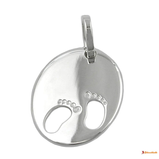 Anhänger 21x17mm Gravuranhänger zur Geburt kleine Füße Silber 925-Gravurplatten-Anhänger-Schmuckhoelle.com