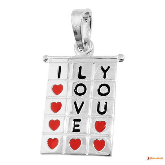 Anhänger 22x13mm Viereck I-LOVE-YOU rot-schwarz lackiert Silber 925-Freundschaftsanhänger Silber-Schmuckhoelle.com