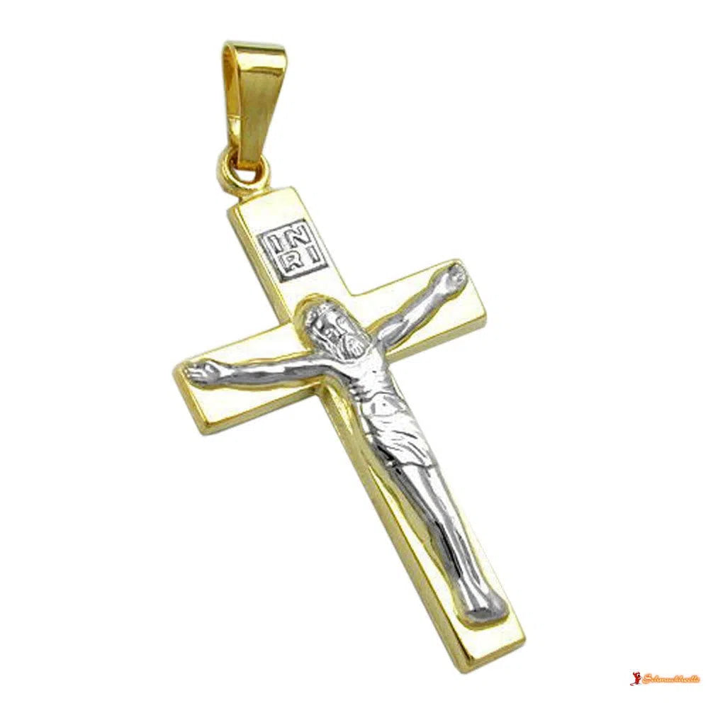 Anhänger 27x16mm Kreuz mit Jesus bicolor glänzend 9Kt GOLD-Kreuzanhänger GOLD-Schmuckhoelle.com