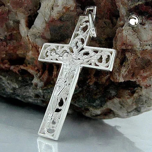 Anhänger 33x20mm Kreuz mit Jesus glänzend Silber 925-Kreuz-Anhänger Silber-Schmuckhoelle.com