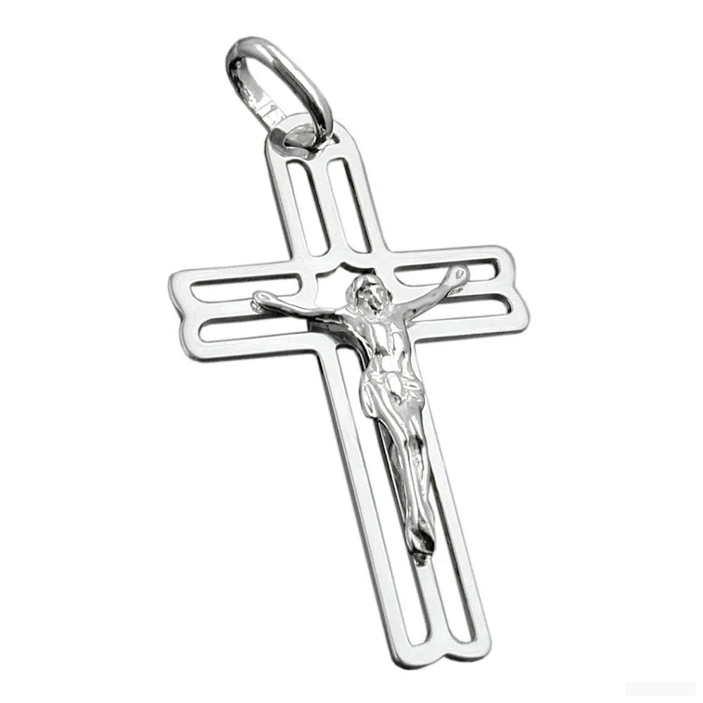 Anhänger 37x23mm Kreuz mit Jesus glänzend Silber 925-Kreuz-Anhänger Silber-Schmuckhoelle.com