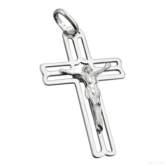 Anhänger 37x23mm Kreuz mit Jesus glänzend Silber 925-Kreuz-Anhänger Silber-Schmuckhoelle.com