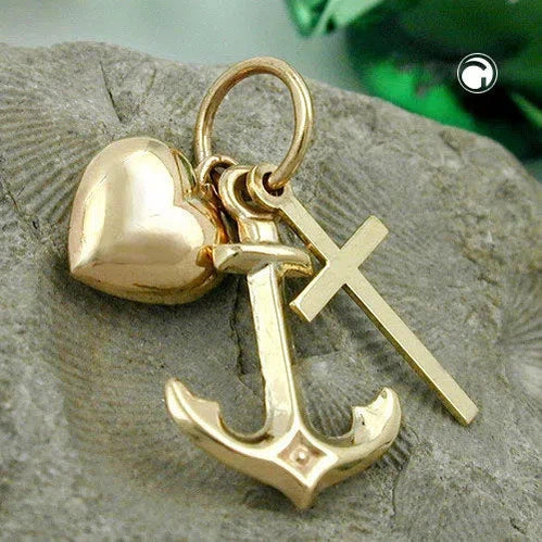 Anhänger Glaube-Liebe-Hoffnung 9Kt GOLD-Anhänger religiöse Motive GOLD-Schmuckhoelle.com