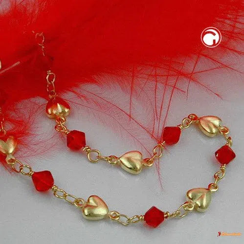 Armband 5mm Fantasie Herz und Glasperle rot AMD-Armbänder 14-20cm - Doublé-Schmuckhoelle.com