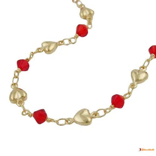 Armband 5mm Fantasie Herz und Glasperle rot AMD-Armbänder 14-20cm - Doublé-Schmuckhoelle.com