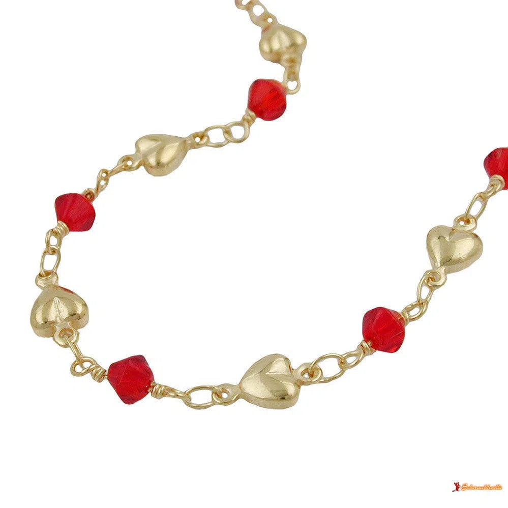 Armband 5mm Fantasie Herz und Glasperle rot AMD-Armbänder 14-20cm - Doublé-Schmuckhoelle.com
