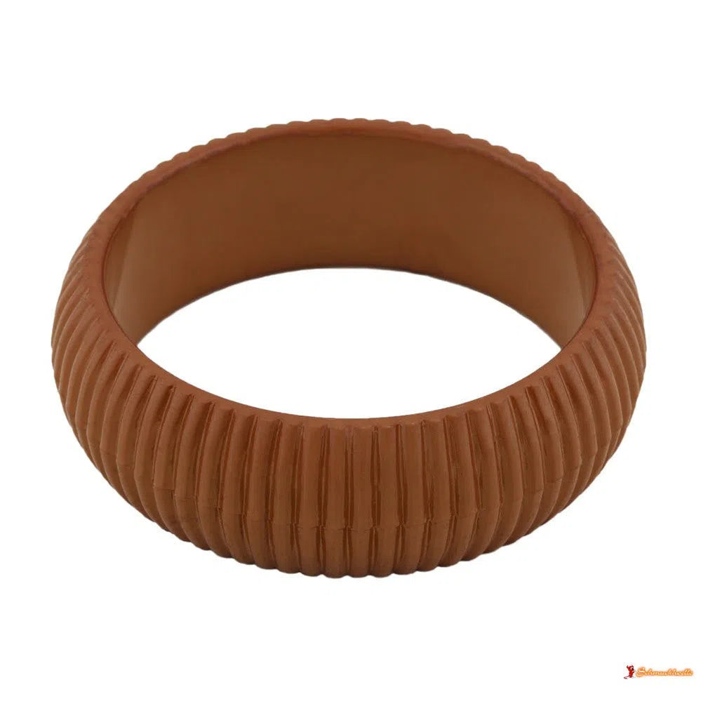 Armreif 85x26mm hellbraun Rillenstruktur Kunststoff-Armbänder/Armreifen Modeschmuck-Schmuckhoelle.com