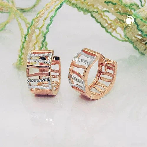 Creole 12x6mm Klappscharnier bicolor Streben diamantiert 9Kt Rotgold-Creolen mit Klappscharnier GOLD-Schmuckhoelle.com