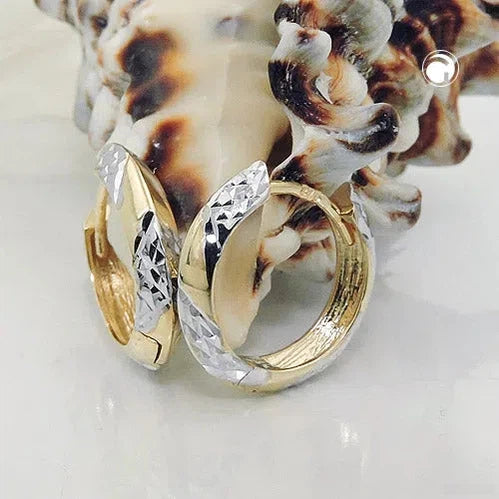 Creole 14x3mm Klappscharnier kantig bicolor diamantiert 9Kt GOLD-Creolen mit Klappscharnier GOLD-Schmuckhoelle.com