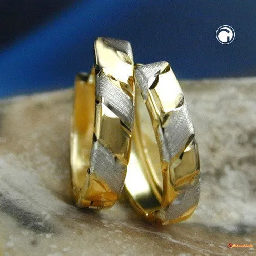 Creole Ohrring 12x3mm Klappscharnier bicolor diamantiert 9Kt GOLD-Creolen mit Klappscharnier GOLD-Schmuckhoelle.com