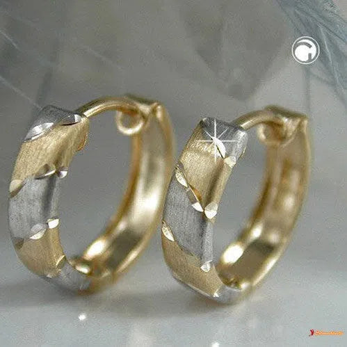 Creole Ohrring 12x3mm Klappscharnier bicolor rhodiniert 9Kt GOLD-Creolen mit Klappscharnier GOLD-Schmuckhoelle.com