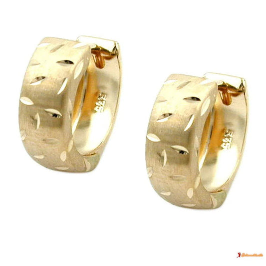 Creole Ohrring 12x5mm Klappscharnier mattiert diamantiert 9Kt GOLD-Creolen mit Klappscharnier GOLD-Schmuckhoelle.com