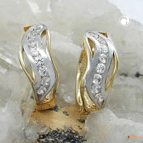 Creole Ohrring 13x5mm Klappscharnier bicolor Zirkonias 9Kt GOLD-Creolen mit Klappscharnier GOLD-Schmuckhoelle.com