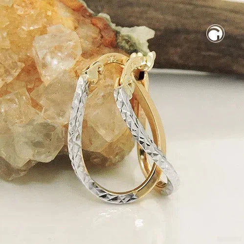 Creole Ohrring 17x12x1mm bicolor rhodiniert diamantiert 9Kt GOLD-Sonstige Creolen GOLD-Schmuckhoelle.com